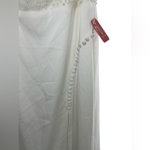 Mac Duggal Embellished Drop Shoulder Column Gown with High Slit and Button Accen - Picture 8 of 10